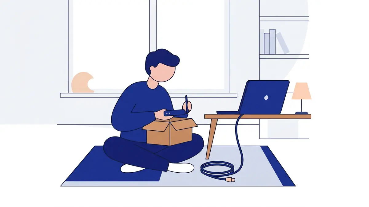 Flat illustration of a house connected to a router with signal waves