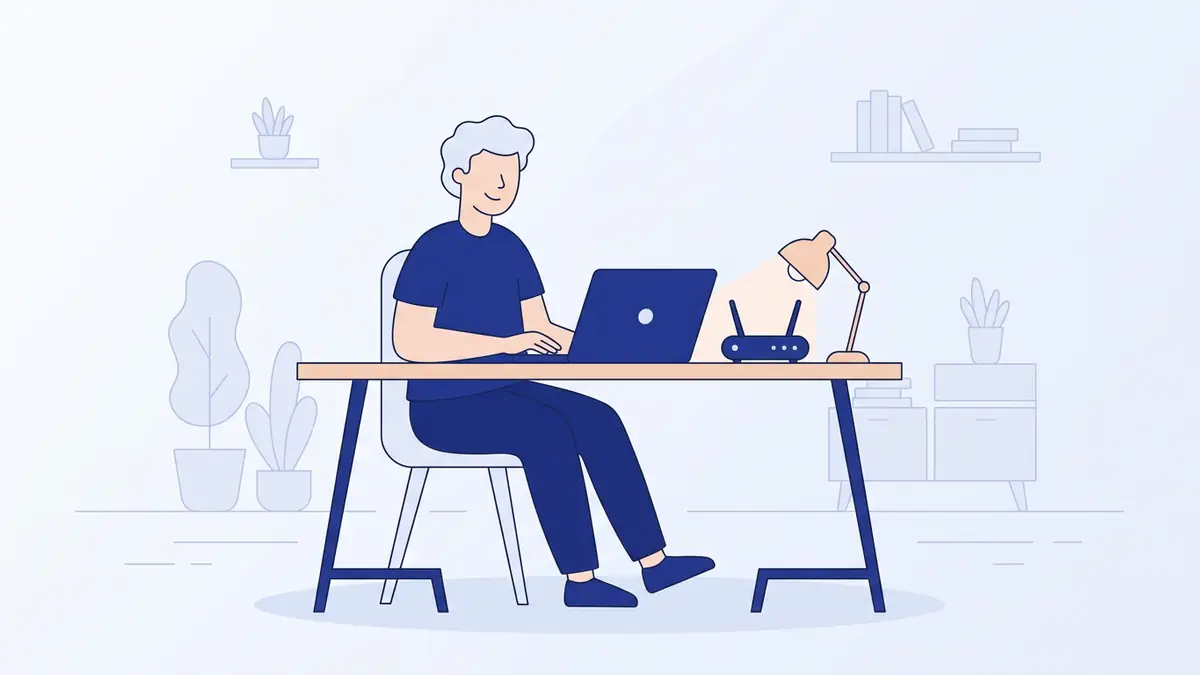 Flat illustration of a home router sending signals to a laptop and a phone