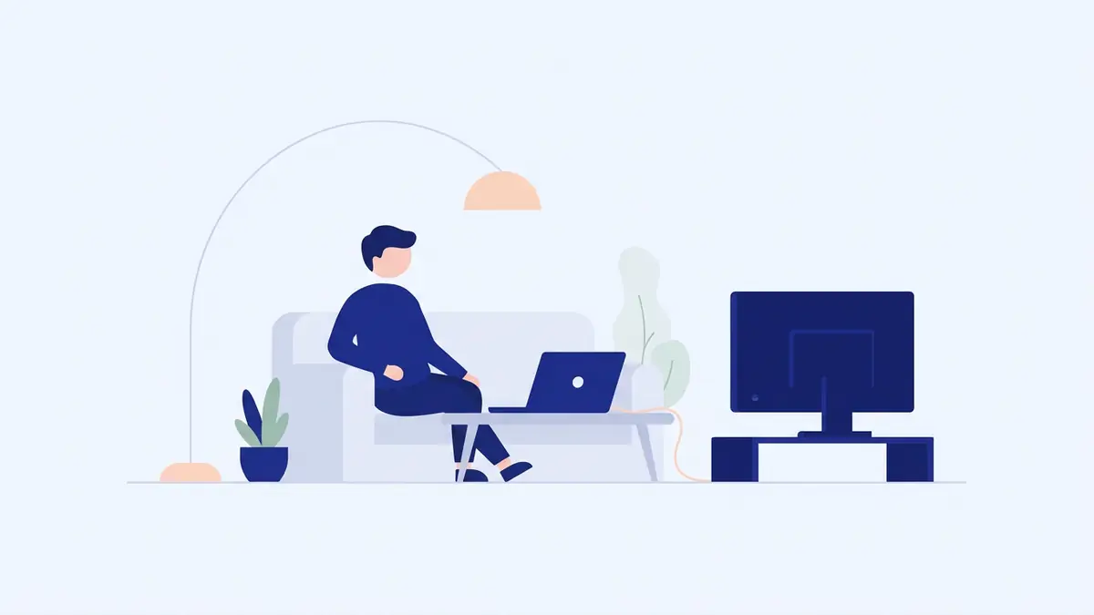 Flat illustration of a cosy living room with a sofa facing a television