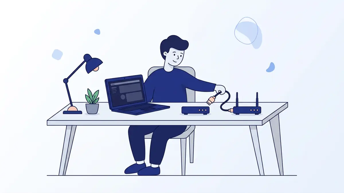 Flat illustration of a person moving a home router between two houses