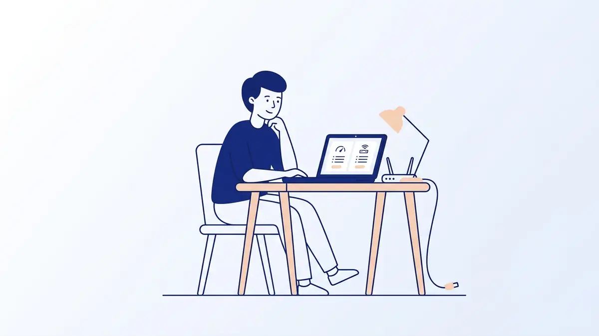 Flat illustration of a home router sending signals to a laptop, phone and television